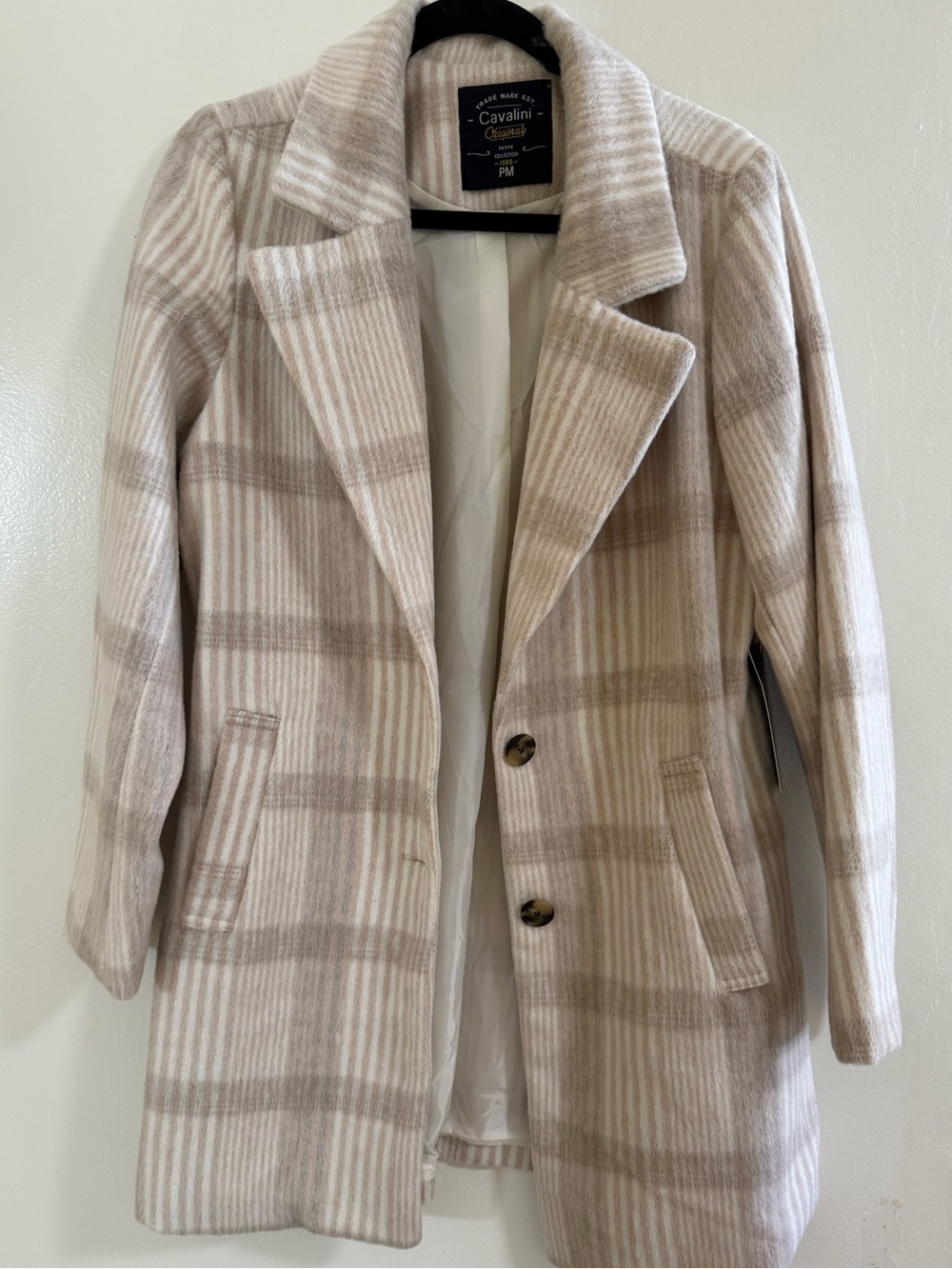 Cavalini Women's Cream Plaid Single-Breasted Coat